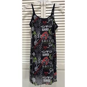 Vitriol Blk/Red Lined‎ Straps Sheer Mini Slip Dress Size L Skull/Dice Punk/Rock